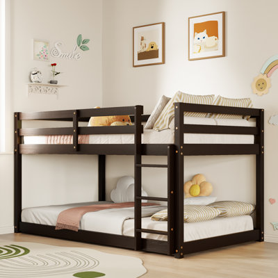 Solid Wood Low Bunk Bed, Twin Over Twin, Kids Bunk Bed with Built-in Ladder by Harriet Bee