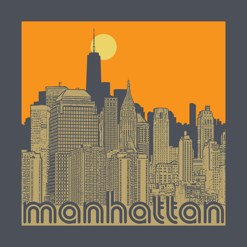 Grampian Manhattan, New York City, Silhouette Illustration - Wrapped Canvas Print, 76cm H x 76cm W x 3.8cm D