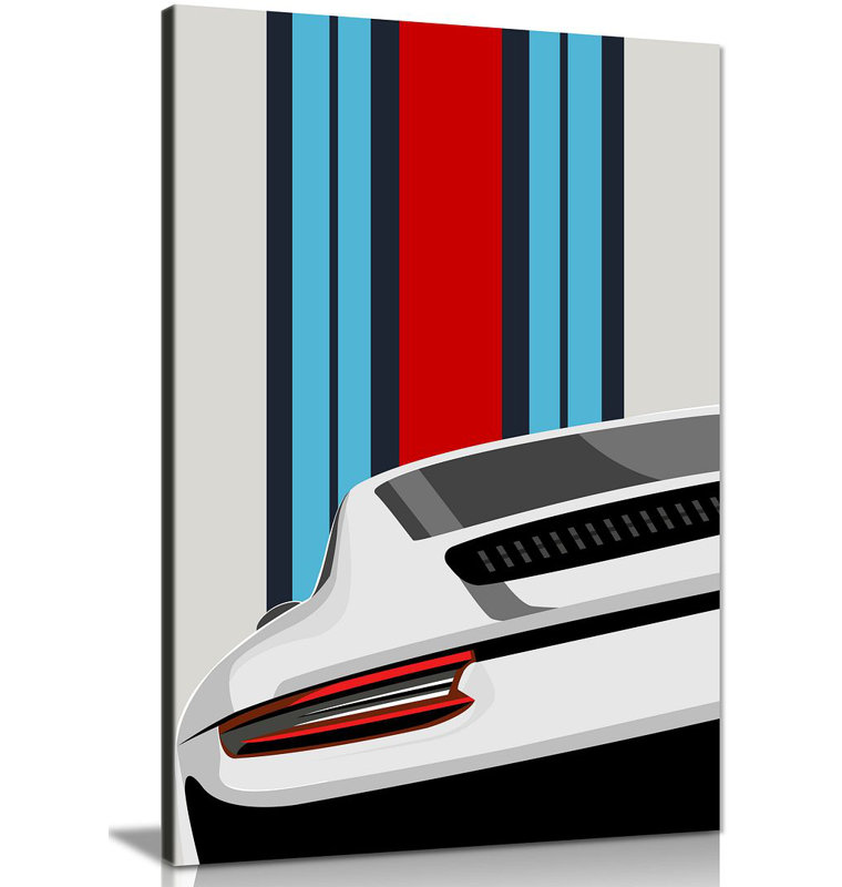 White Porsche Pop Art Abstract Garage Quote 1 Piece Wrapped Canvas Wall Art, 46cm H x 31cm W