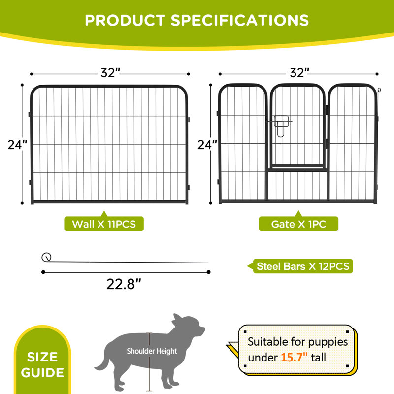 Black Metal 32x24 Inch Round Dog Playpen for Medium Dogs