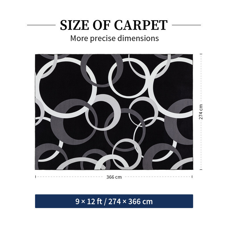 Tapis moderne abstrait à motifs circulaires, lavable à la machine et doté d'un envers antidérapant, Rectanlge 9'x12'