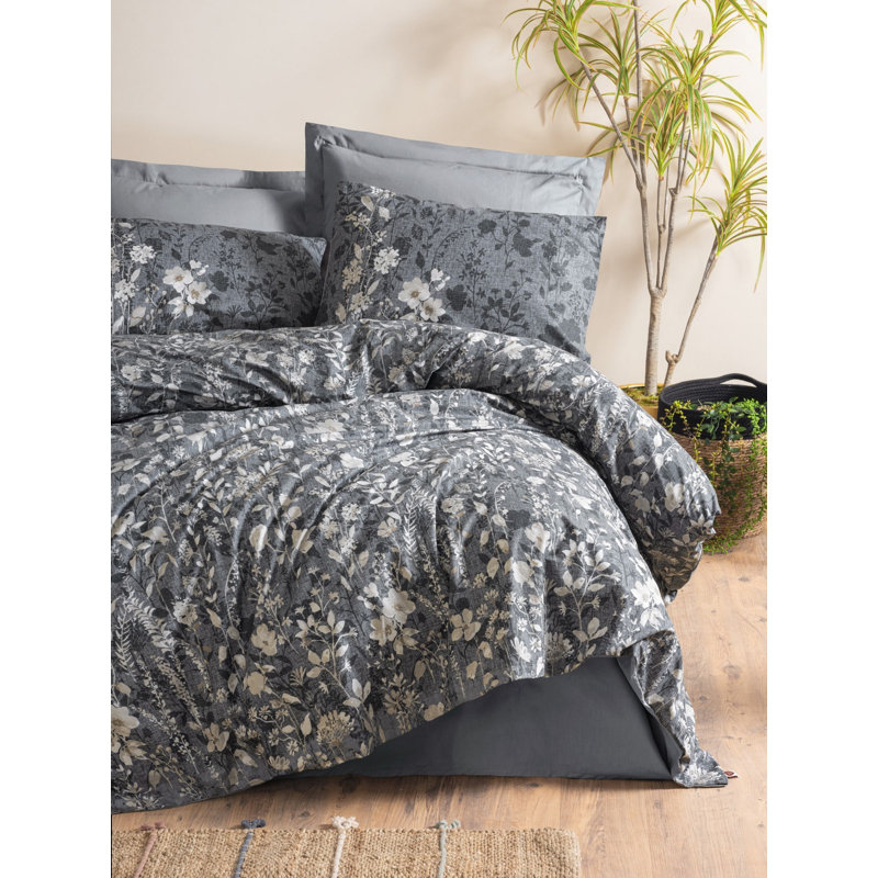 Super King Quilt Cover Set, 100% Cotton Ranforce, Anthracite Color, 102.4 x 86.6 inches | Includes 2 Pillowcases 19.7 x 31.5 inches | Machine Washable, 145 Thread Count, Button Closure | Stylish & Durable Bedding Upgrade