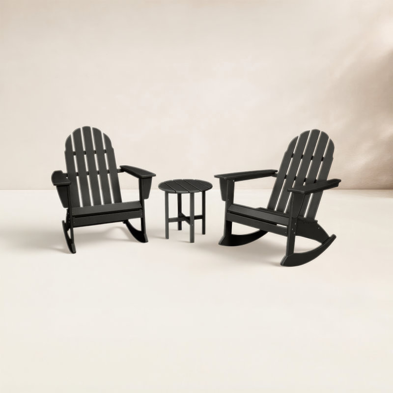 Ensemble de chaises berçantes 3 pièces Adirondack POLYWOOD Vineyard, Noir