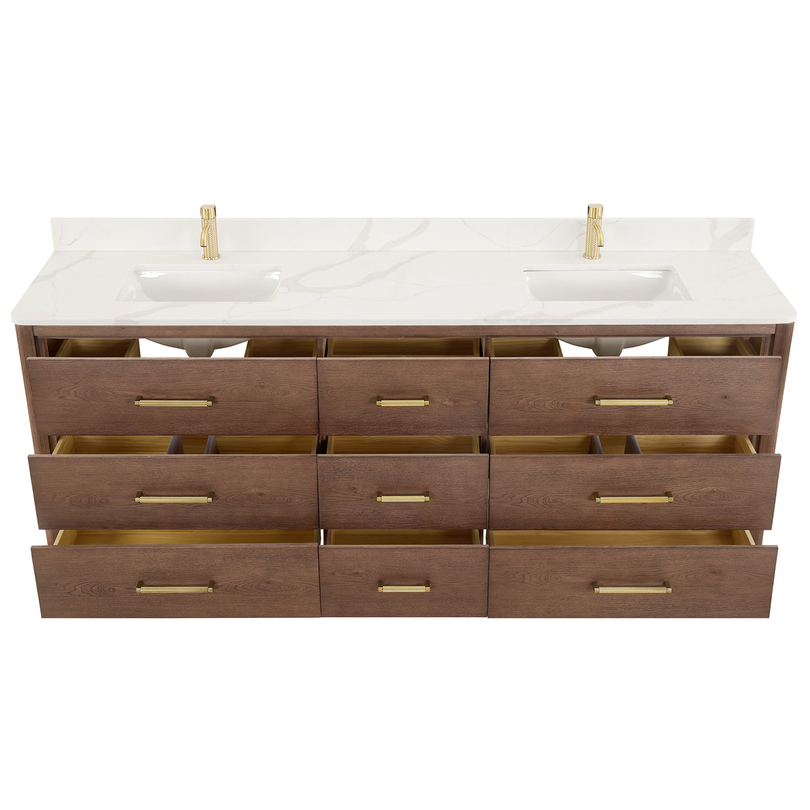 Porto 84'' Double Bathroom Vanity, Dark Brown Oak, Gold