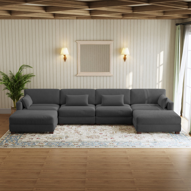 Canapé modulaire en velours côtelé Maelina , H 30,7 po x l 161,4 po x P 68,1 po, Velours côtelé gris