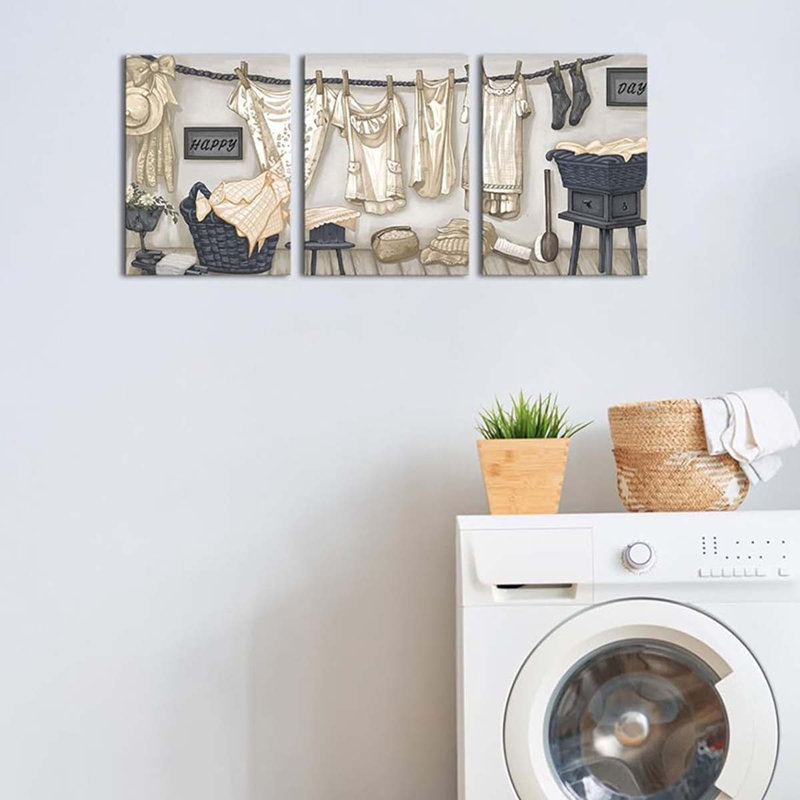 3 Piece Wrapped Canvas Print, Beige