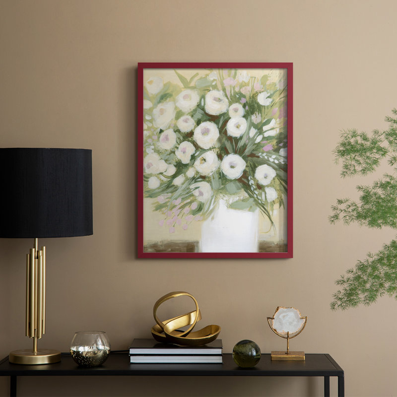 «Soft Sun Bouquet II», reproduction encadrée - bois massif, H 11 po x l 9 po, Rouge
