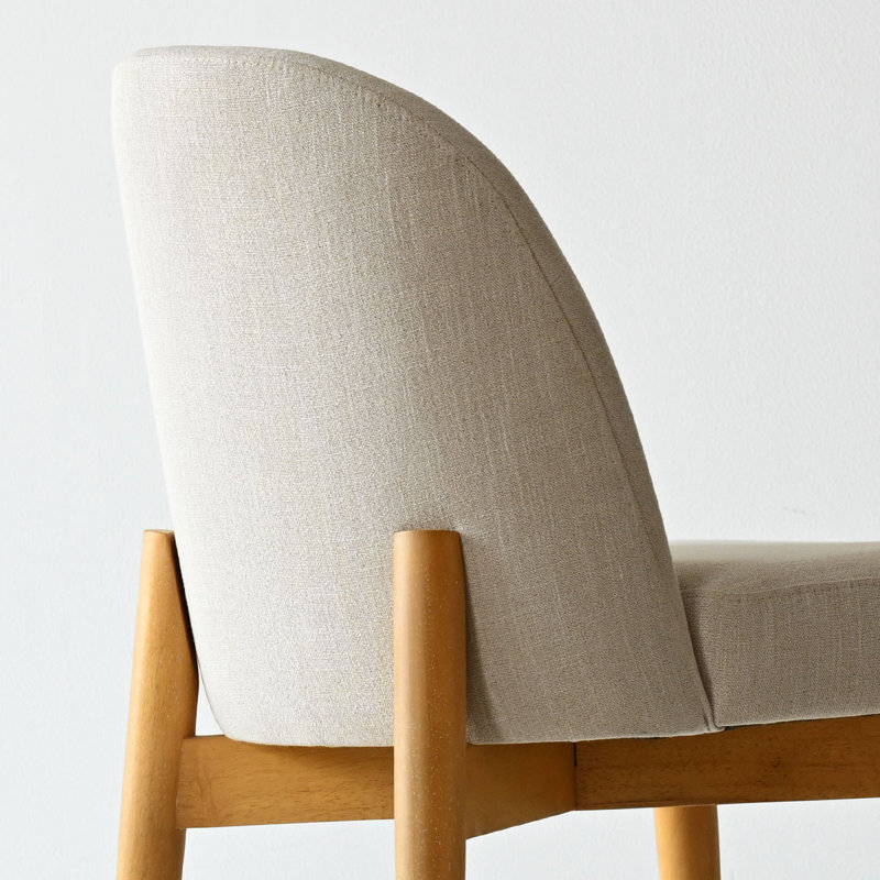 Chaises de salle à manger rembourrées en lin avec pieds en bois massif, Beige