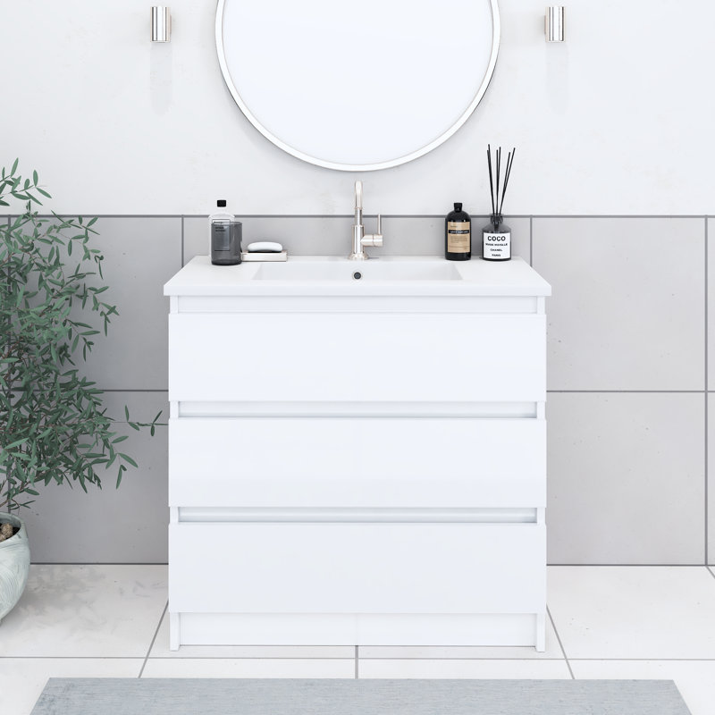Hagerstown 36'' Single Bathroom Vanity with Resin Top, Glossy White