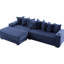 Vidéo disponible Canapé modulaire en velours côtelé de 108,68 po avec repose-pieds mobile amélioré, pochettes porte-revues et siège confortable bleu modulaire large, tabouret de pieds pouvant se transformer en lit