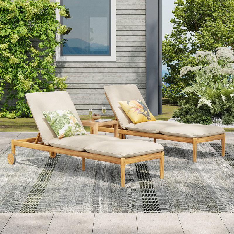 Chaise longue d'extérieur avec roulettes Riviera, structure en bois d'acacia (ensemble de 2)