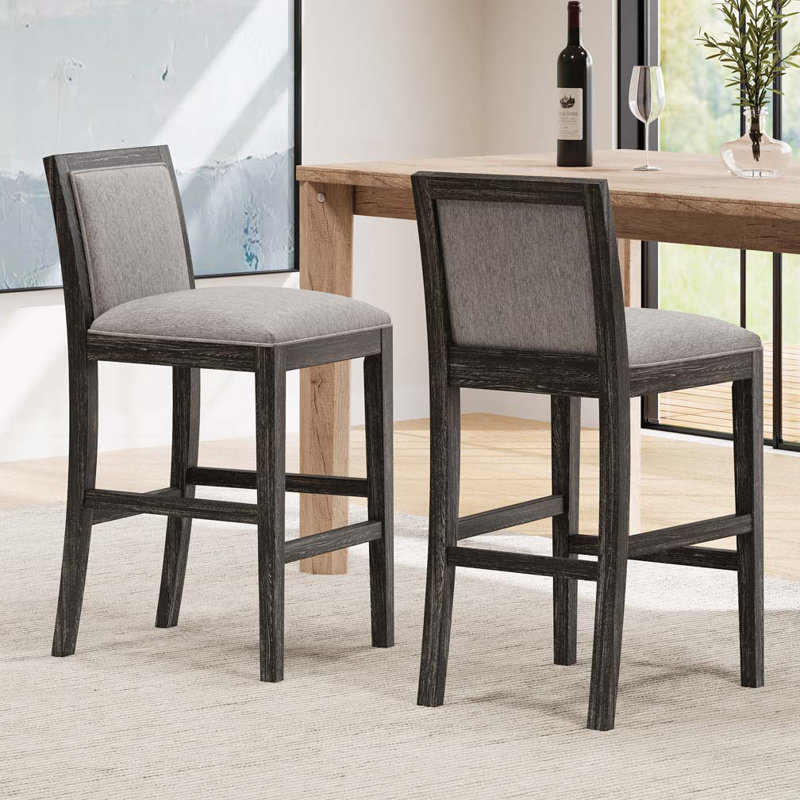Tabourets de bar en bois d'hévéa, tabourets de bar rembourrés, Gris, Beige