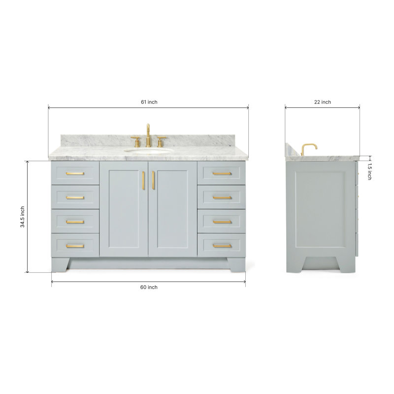 ARIEL TAYLOR 61 IN RECTANGLE SINK VANITY, Gray, Oval