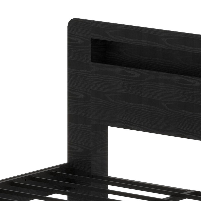 Structure de lit tout-en-un avec tête de lit à DEL, assemblage facile et rangement sous le lit, Noir, Lit double