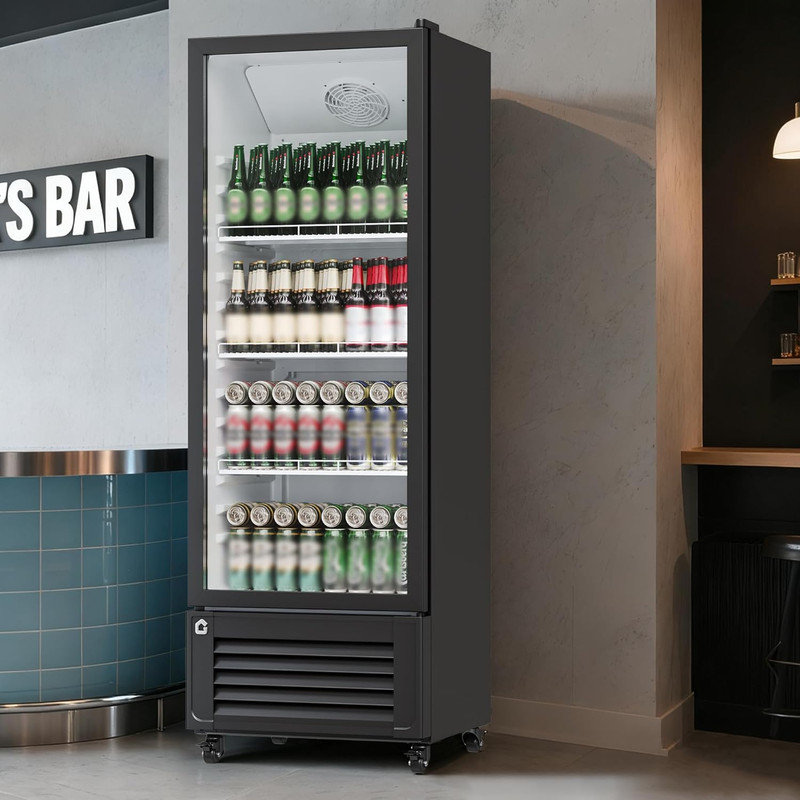 9,9 pieds cubes Réfrigérateur commercial à une porte en verre, vitrine sans givre avec refroidissement à 360 °
