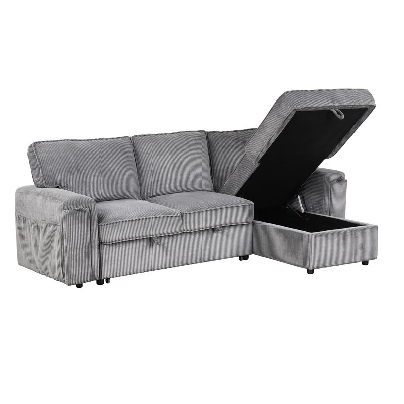 Canapé-lit modulaire sophistiqué avec sacs de rangement et caractéristiques pour tasses - 3 sièges gris, Polyester gris