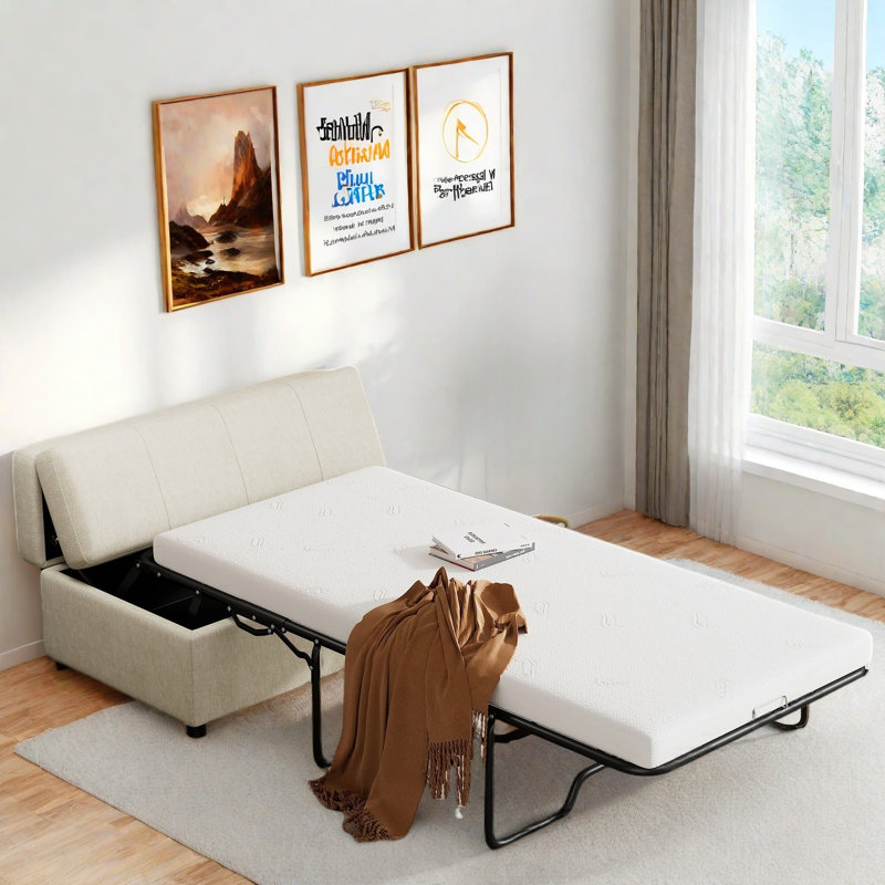 Lit escamotable pliant avec lit d'invité convertible et matelas, Blanc