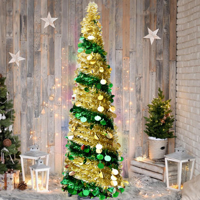 5ft Collapsible Glitter Christmas Tree, Pencil Shape Artificial Christmas Tree for Home, Office Holiday Indoor Christmas Decoration