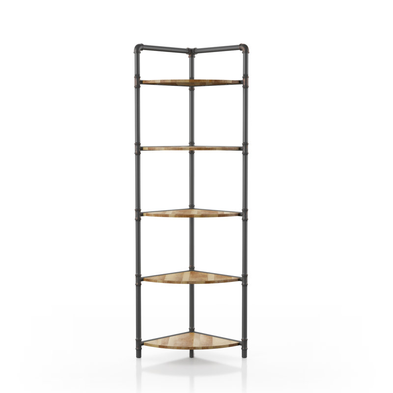 Kenley 63.75"H x 22.75"W 5-Tier Steel Corner Bookcase, (5 Tier) 63.75" H x 22.75" W x 15.25" D