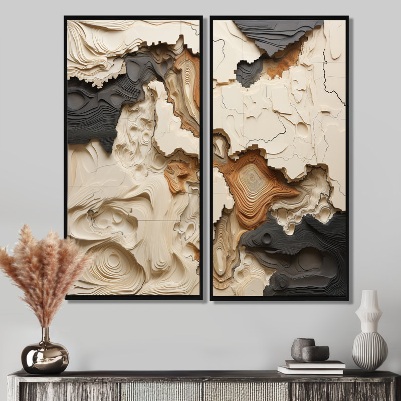 Art mural sur toile beige et brun, Impression encadrée flottante sans passe-partout, H 32 po x l 32 po, Noir