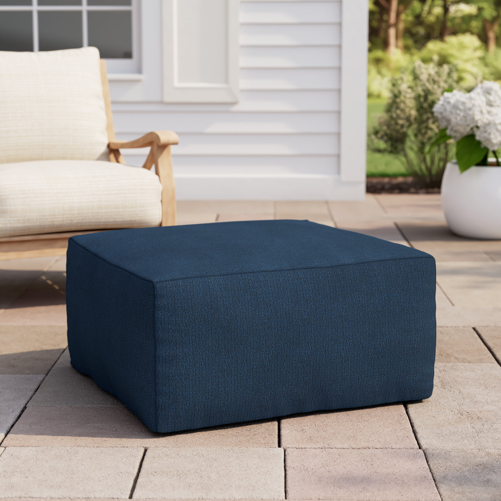 Continuous Upholstered Outdoor Ottoman with Sunbrella® Cushion, Blue