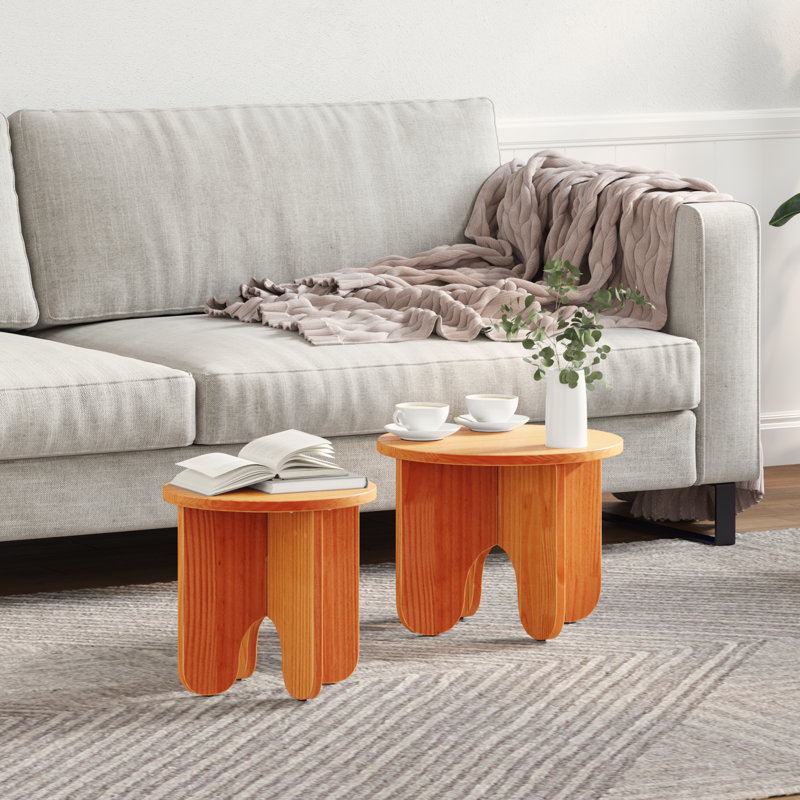Coffee Table Solid Pine wood Round Modern Living Room Low Indoor, Wax Brown