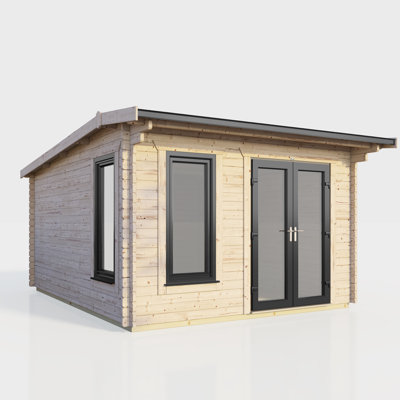 Powersheds 12 x 12ft Apex Log Cabin, Doors to the Right - 44mm