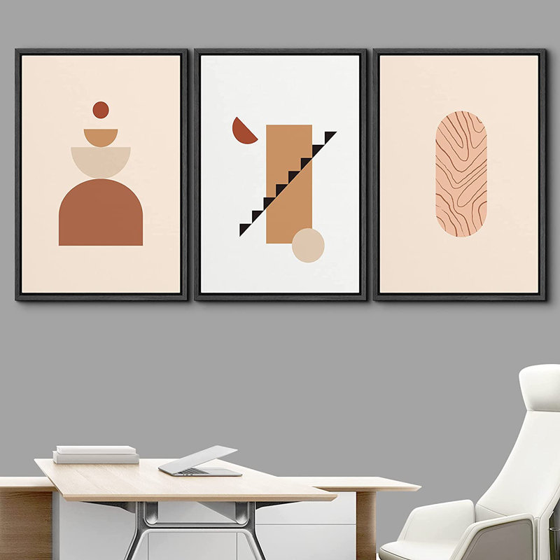 Mid Century Shape " Mid-Century Semi-Circle And Rectangle Variety Abstract Patterns " 3 - Pieces, Black