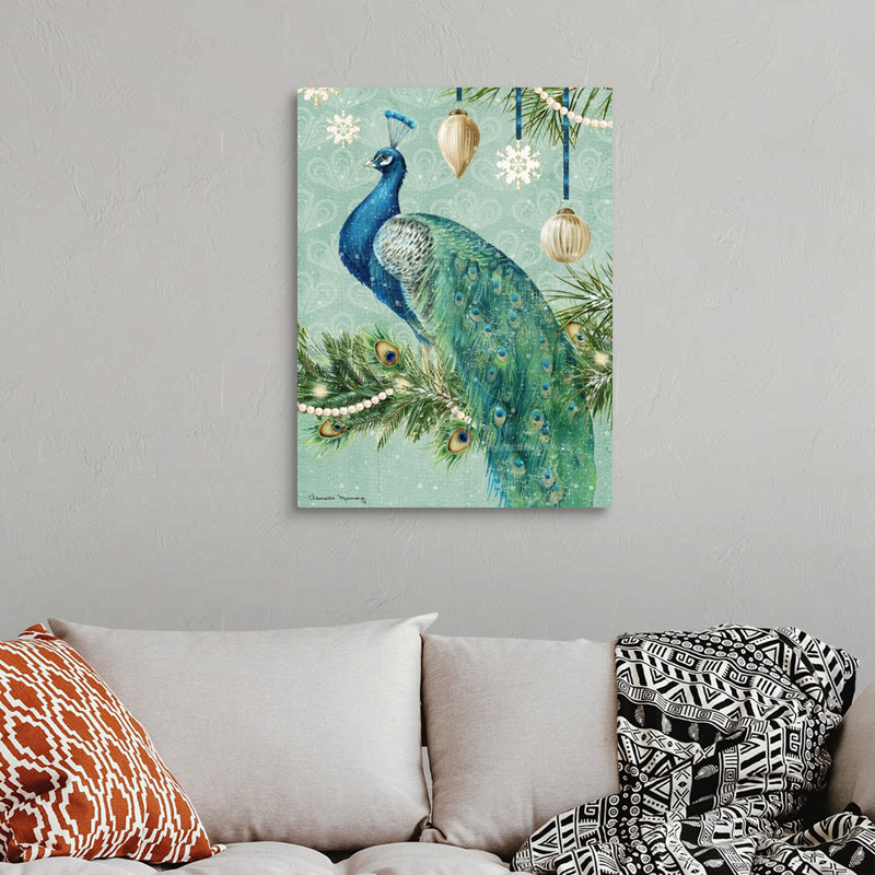 «Holiday Peacock Holiday Peacock» par Danielle Murray - peinture à cadre flottant sur toile, Toile tendue, H 32 po x l 24 po