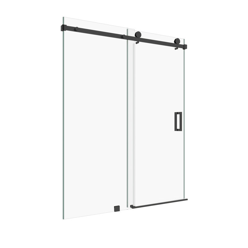 Matte Black Frameless Sliding Shower Door with Clear Glass