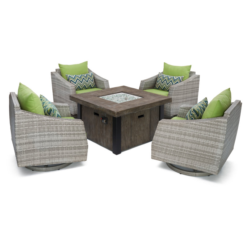 Fionnula 5 Piece Conversation Set With Sunbrella Cushion Covers, Canvas Ginkgo Sunbrella® Canvas