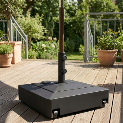 Outdoor Umbrella Stand Base with Wheels, Heavy Duty Patio Umbrella Base Holder, Filled Up to 134 lbs with Stand or 88 lbs with Water for 1.38", 1.5", 1.89" Poles for Garden, Poolside, Black