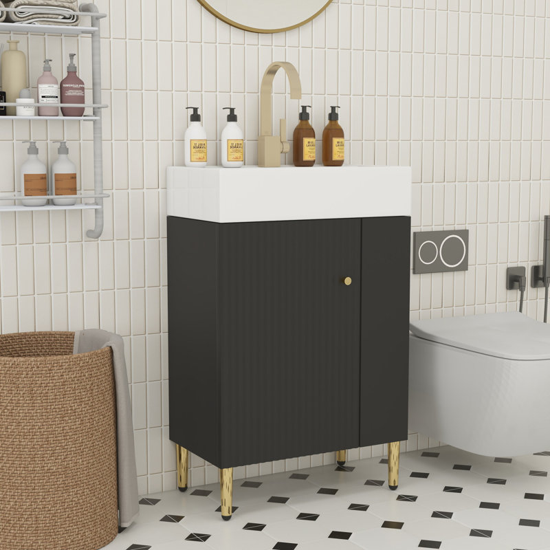 Meuble-lavabo en bois 21,6 po, Noir, Doré