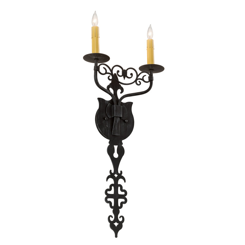 Luminaire mural 2 lumières Grise, H 25,5 po x l 11 po x P 4,75 po, Barrière de fer antique