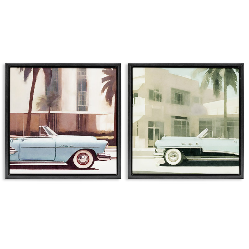  «Miami Cars in Summer», ensemble de 2 toiles flottantes encadrées par Noah Bay, H 25 po x l 25 po