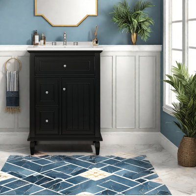 Meuble-lavabo peu encombrant avec lavabo, bois noir moderne et panneau de fibres à densité moyenne, solution de rangement pratique