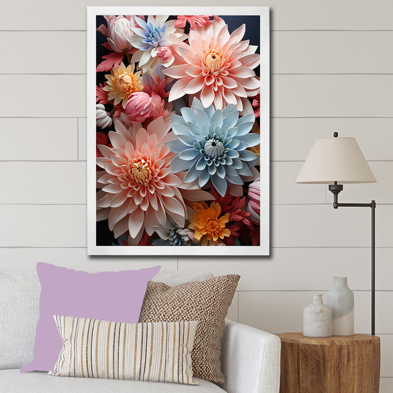 «Soft Elegance Mums Flowers IV» sur toile, H 40 po x l 30 po x P 1,5 po, Cadre simple blanc