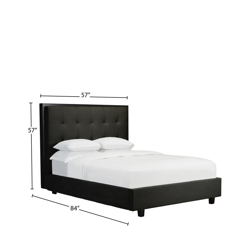 Lit plateforme en tissu d’ameublement, Noir, Double