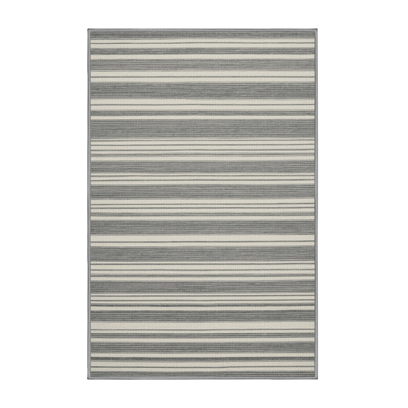 Washable Light Gray White Striped Area Rug, Rectangle 8' x 12'