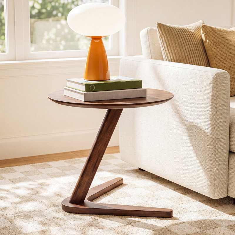 Healey Solid Wood Round C-Table End Table, Walnut