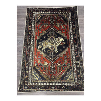 Tapis rouge lavable à la machine à motif loup