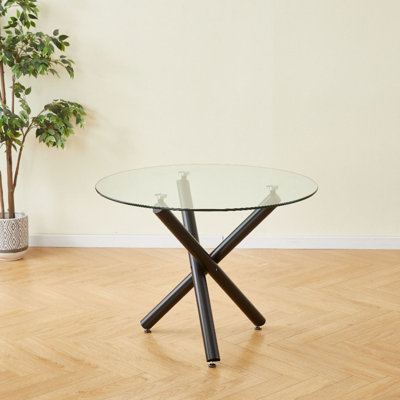 Xander Round Glass Table w/ Stainless Steel Legs for Kitchen, Living Room, Small Spaces & Breakfast Nooks