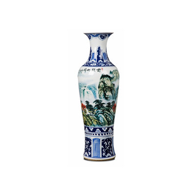 55.12"Jingdezhen ceramic hand-painted landscape floor-standing large vase decorative item