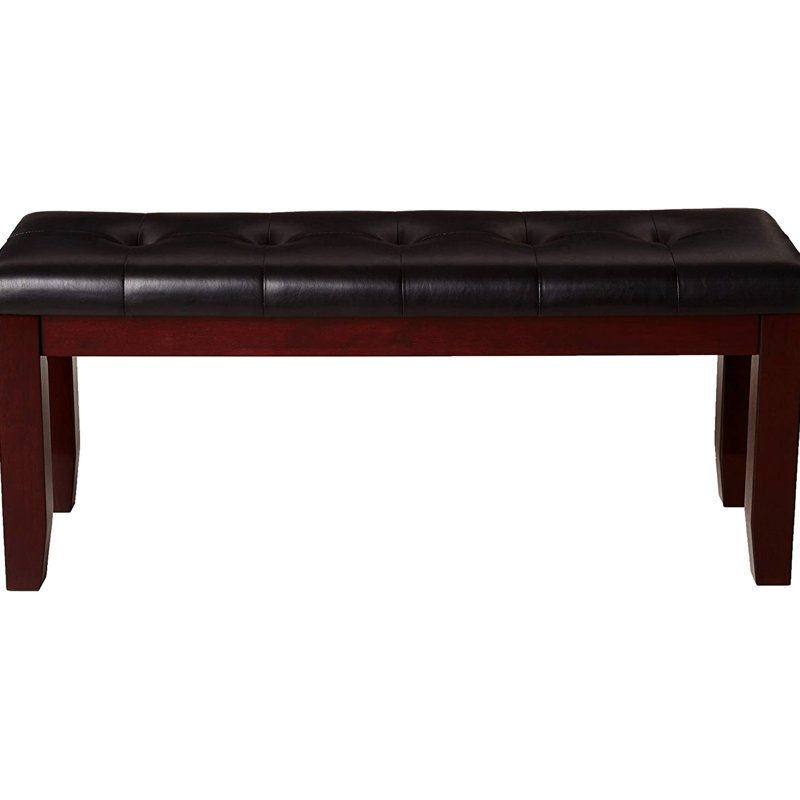 Banc de chambre à coucher, siège avec capitonnage à boutons, pieds en bois effilés, revêtement, rectangulaire, solide et brun, banc pour et chambre à coucher, construction, cerisier