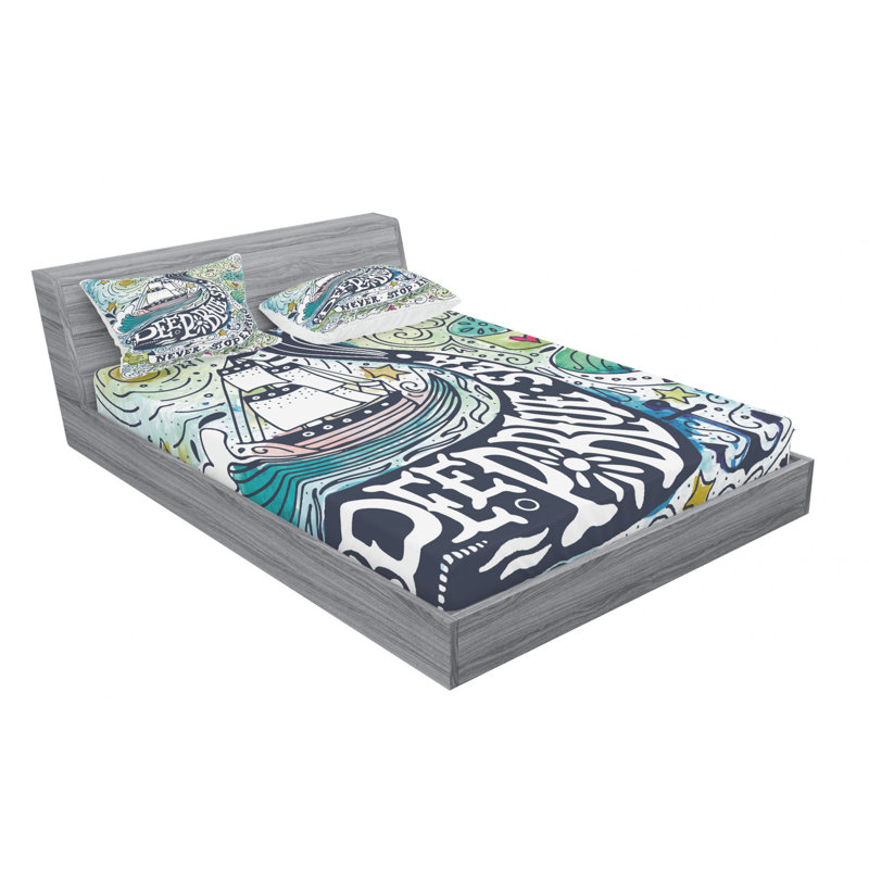 Ensemble de draps Whale On Wavy Ocean, Ensemble de draps pour lit double avec 2 taies d'o