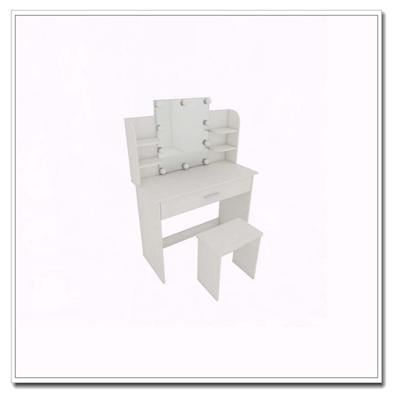 One Drawer Dresser Table with Stool and Adjustable Mirror