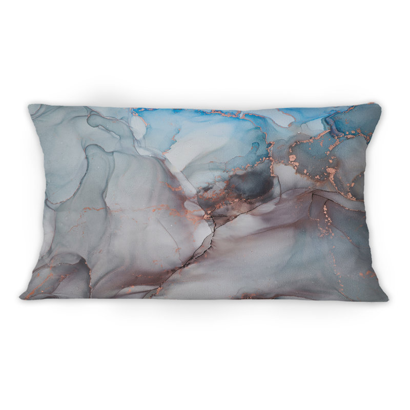 Gris et bleu liquide Art - Coussin décoratif imprimé moderne 1