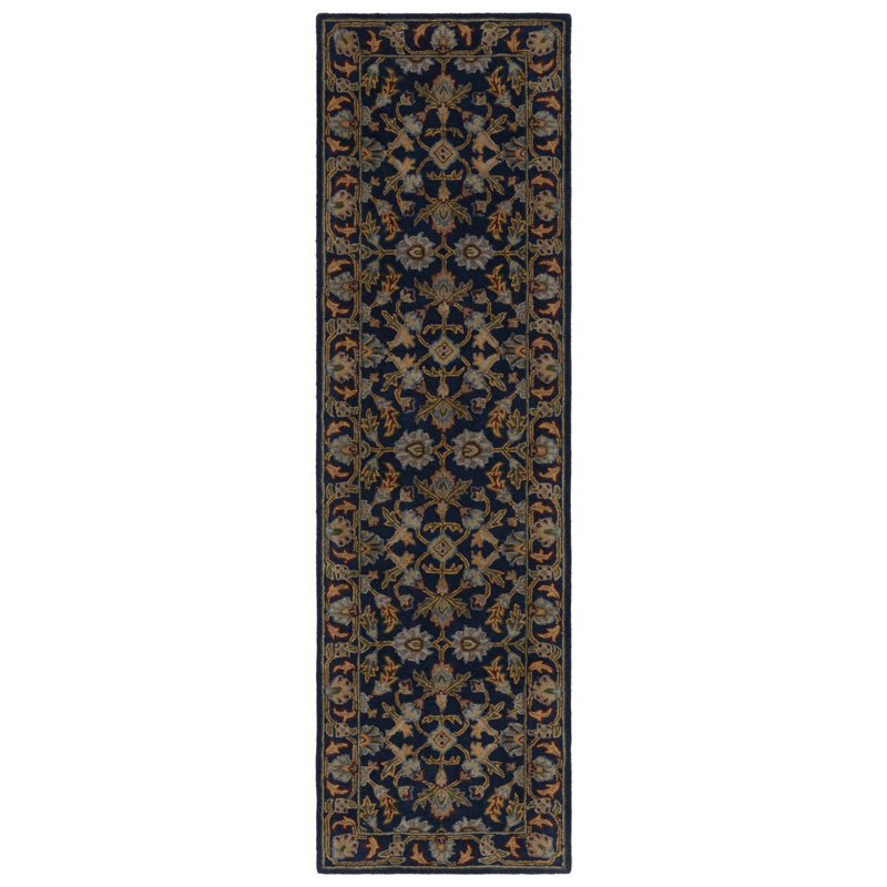 Ferrera Oriental Handmade Tufted Wool Navy Area Rug, Runner 2'3" x 8'