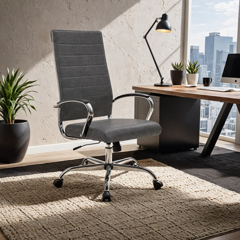 Fauteuil de direction en cuir Mulkey, Gris anthracite