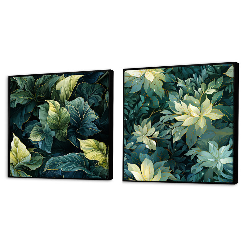 Hedlund - Abstract Square Collage Set Of 2, Black Floater Framed, 36" H x 73" W